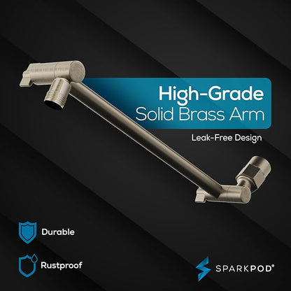 SparkPod 8" Round Rain Shower Head with 11" Shower Arm | Shower Head & Extension Arm Combo, Height Adjustable, High Pressure Performance, Easy 1-Minute Installation, Brushed Nickel