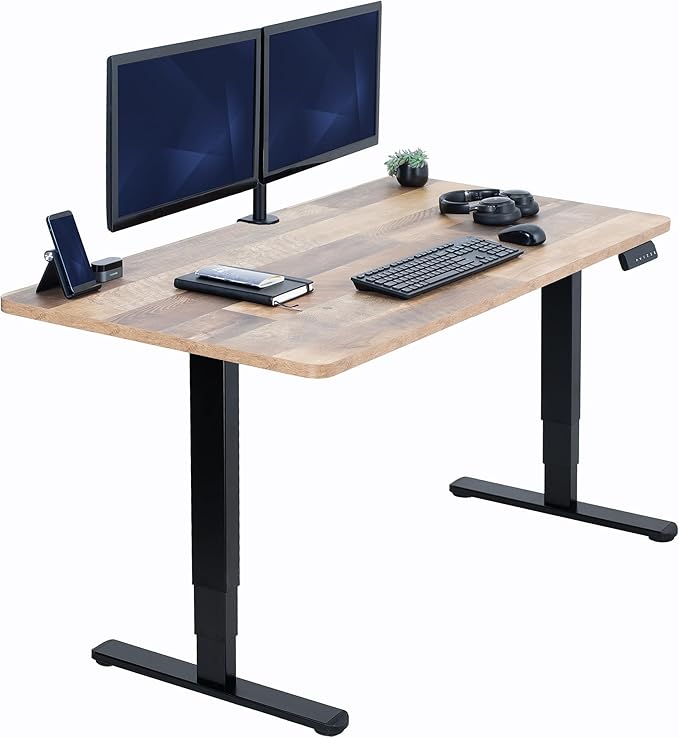 VIVO Electric 55 x 28 in Dual Motor Sit Stand Desk, Memory Height Adjustment, 2B Series, Reclaimed Wood Top Black Frame, DESK-KIT-2B55P