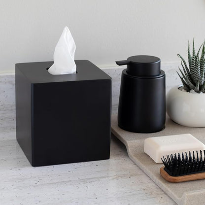 Yew Design Matte Black Square Tissue Box Cover, Decorative Tissue Box Dispenser for Bathroom, Parlors, Office, Bedroom Dresser, Vanity Countertop, Nightstand, Car, and Desk