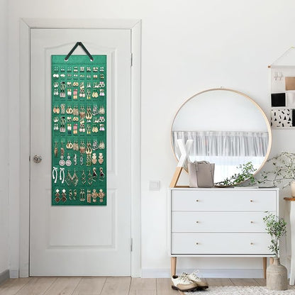 Lolalet Hanging Earring Holder Organizer with 20 Hooks for Women, Earring Organizer Wall Earrings Hanger Pierced Earring Storage, Felt Stud Earring Display, 608 Holes for Earrings -Emerald, 1 Pack