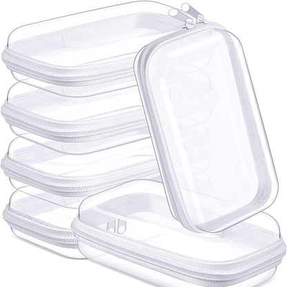 Sanwuta 6 Pcs Clear Hard Zipper Case Plastic Zipper Pouches Transparent Makeup Bag Pencil Case Pouches Toiletry Diaper Bag for Travel Toy Storage Organizer Bins(White,7.48 x 3.94 x 2 Inch)