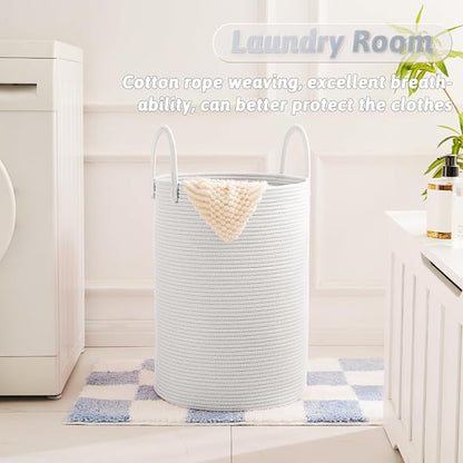 Artfeel Laundry Basket,Woven Cotton Rope Laundry Hamper,80L for Decorative Storage of Dirty Clothes,Toys and Blankets in Bathroom,Baby Room and Living Room