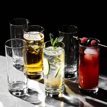 LEMONSODA Premium Highball 12oz/15oz Glass Sets - Elegant Tom Collins Glasses - Tall Water Drinking Glasses - Bar Glassware for Mojito, Whiskey, Cocktail (12oz, Set of 12)