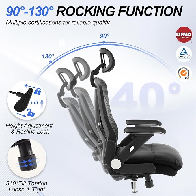 750lbs Ergonomic Office Chair,Upgrade Big and Tall Office Chairs for Heavy People,Mesh High Back Desk Chair with 5D Flip Arms Large Wheels,Adjustable Headrest & Lumbar Support,Wide Chairs