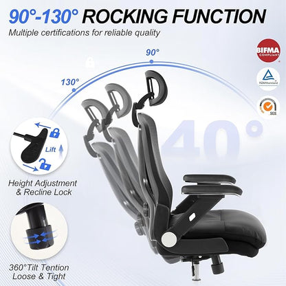 750lbs Ergonomic Office Chair,Upgrade Big and Tall Office Chairs for Heavy People,Mesh High Back Desk Chair with 5D Flip Arms Large Wheels,Adjustable Headrest & Lumbar Support,Wide Chairs