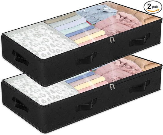 BiCINE 90L Under Bed Storage Containers, 2 Pack Foldable Closet Organizers and Storage Bins with Lid Clothes Underbed Storage Bags for Wrapping Paper, Blanket, Comforter, Towels, Sweaters, Pillows