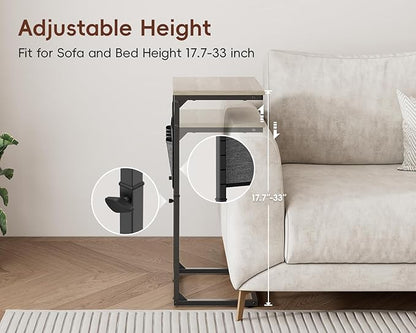 Vagusicc C Shaped End Table with Charging Station, 33"Tall C Table End Table Adjustable Height Side Table for Couch, Sofa Table Slide Under Couch Table TV Tray Arm Table for Living Room, Bedroom, Grey