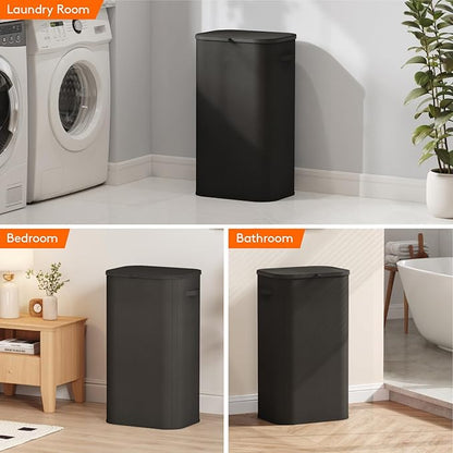 Lifewit 105L Laundry Basket with Lid, Large Laundry Hamper with Plastic Handles and Removable Bag, Foldable Tall Dirty Clothes Hampers for Laundry for Laundry Room, Bedroom, Bathroom, Dorm, Black