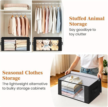 Fab totes 35L Closet Organizers and Storage, Foldable Under Bed Storage Containers, Storage bags for Organizing Bedroom, Closet, Clothing,Organization with Handle (6 Pack,Black)