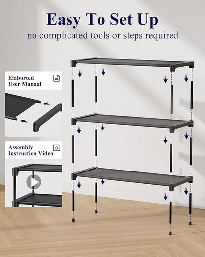 Kitsure Shoe Rack - Non-Woven Shoe Rack Shelf, Shoe Organizer for Closet, Entryway, Garage & Corridor, Stackable Shoe Shelves, 27.5" Wide - 3 Tier, Black