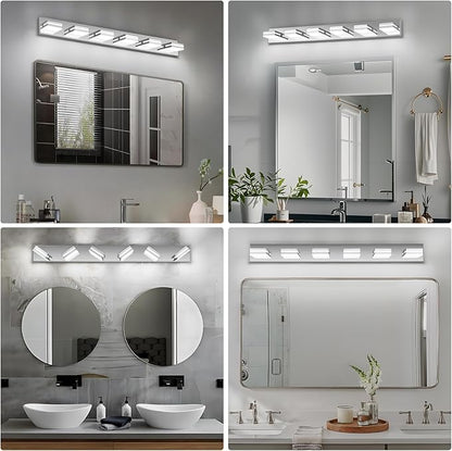 Modern LED Bathroom Lights Fixtures(6-Light),Stainless Steel Chrome Acrylic Wall Lighting,Vanity Lights for Bathroom Over Mirror(6000k 41in)