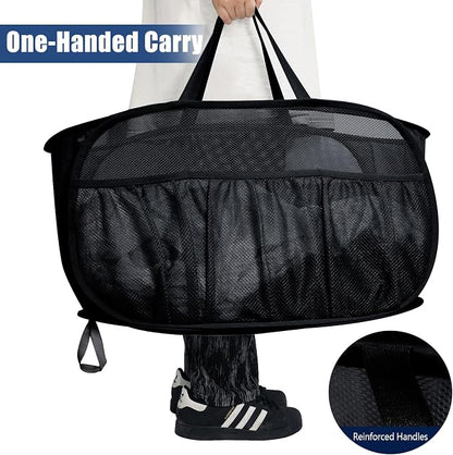 Collapsible Laundry Baskets, Upgrade Pop Up Laundry Hamper with Convenient Bags, Foldable Laundry Basket Mesh Light Weight, Easy to Carry Clothes Hampers for Laundry, Dorm, Toys, Travel Black