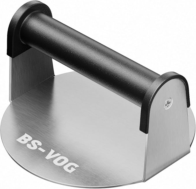 BS-VOG Burger Press, 6" Stainless Steel Burger Smasher for Griddle, Nonstick Round Hamburger Smasher Tool for Cooking Bacon, Patty, Ground Beef, Meats, Dishwasher Safe, Christmas Gift Package for Men