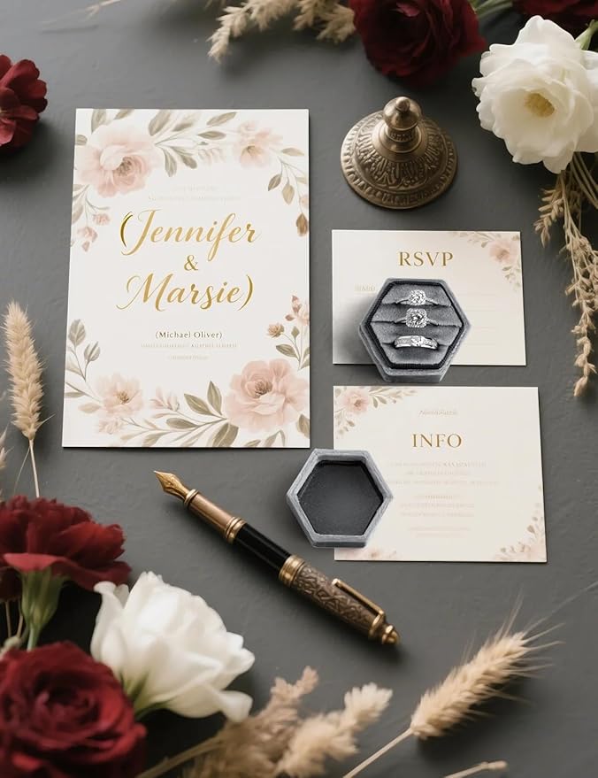 Velvet 3 Slots Jewelry Ring Box Engagement Wedding Box Keepsake Box Bridal Photo Ring Triple Slots Hexagon