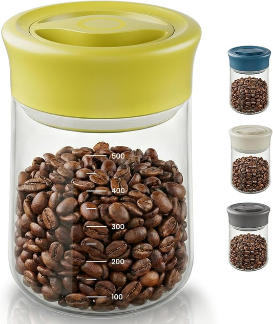 LAKUMIQI Overnight Oats Containers with Lids, 17oz Glass Jars with Airtight Lids, One-Hand 90° Twist-Off Wide Mouth Food Storage for Coffee Bean, Chia Pudding, Meal Prep, Pantry, Yellow