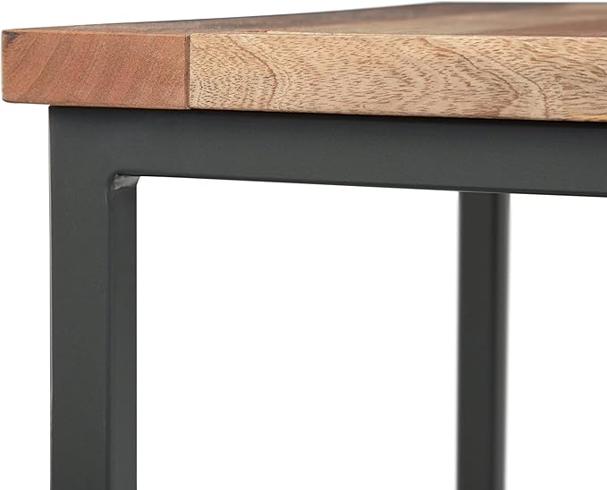 SIMPLIHOME Skyler End Table - 22 inch Wide Solid Mango Wood and Metal Side Table in Natural, Industrial Accent Table for Living Room or Bedroom with Open Storage Shelf, Assembled