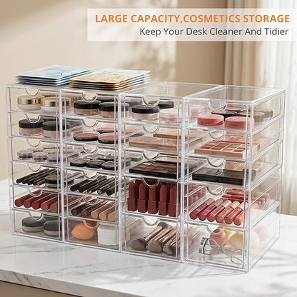 Makeup Drawer Storage Organizer with 22 Drawers, 4 Set Acrylic Office Desk Organization and Storage, Dustproof Drawer Organizer for Makeup, Office, Countertop, Jewelry, Pen, Desktop, Bathroom, Bedroom