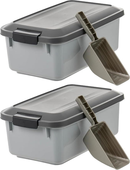 IRIS USA WeatherPro Airtight Pet Food Storage Container, Up to 14 lbs, Dog Cat Bird and Other Pet Food Storage Bin Keep Pests Out Translucent Body BPA Free Stackable, 2 Pack, Gray
