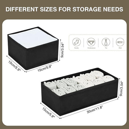 DIMJ Drawer Organizers - Set of 4 Foldable Closet Dividers for Baby Clothes, Socks, Belt, Tie (Black)