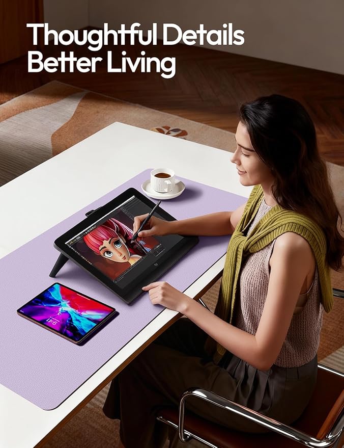 YSAGi Leather Desk Protector, Office Mat, Large Mouse Mat, Non-Slip PU Leather Blotter, Laptop Desk Pad, Waterproof Writing Pad for Office and Home (Light Purple, 47.2" x 23.6")