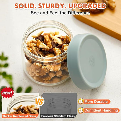 iyayayuanyuan Premium 10oz Borosilicate Glass Jars with Airtight Lids (4 Pack) - Freezer, Oven, Microwave & Dishwasher Safe (-4°F to 446°F), Stackable for Spices, Coffee, Chia Pudding, Snacks & Pantry