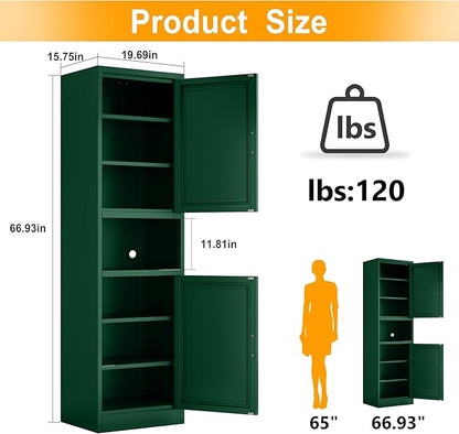 Ckzbx Tall Narrow Storage Cabinet 66.93" H Tall Bathroom Cabinet Metal Pantry Cabinets, 4 Adjustable Shelves for Kitchen, Home Office, Living Room, Dinning Room (20 inches Wide Green)