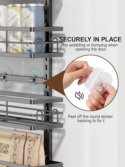 Delamu 9 Tier Over The Door Pantry Organizer, Pantry Organization and Storage, Hanging Spice Rack for Pantry Door Organizer, Metal Pantry Door Shelves for Kitchen Bathroom Laundry Room,15.3" Black
