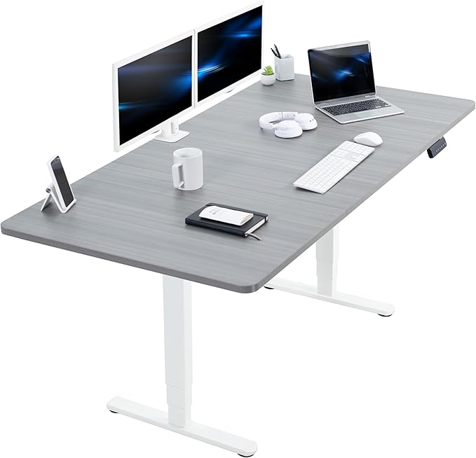 VIVO Electric 71 x 36 in Dual Motor Sit Stand Desk, Memory Height Adjustment, 2B Series, Dark Gray Top White Frame, DESK-KIT-2W7G-36