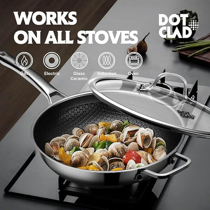 3-Piece Hybrid Stainless Steel Cookware Set-12 Inch Wok with Lid,10 Inch Frying Pan,12 Inch Skillet with Lid-Non Stick,PFOA Free,Dishwasher&Oven Safe,Induction Compatible,Cookware Set.