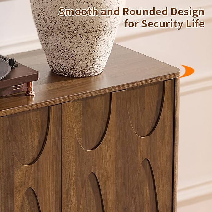 Sideboard Buffet Cabinet with Storage, 31.5” Mid Century Modern Storage Cabinet with Adjustable Shelf 2 Doors Credenza for Dining Room, Living Room, Entry (Walnut)