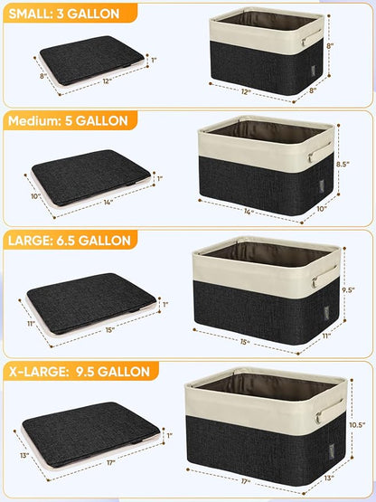 BALEINE 3 Pack Fabric Closet Storage Bins for Shelves, Linen Closet Organizers and Storage, Decorative Baskets for Organizing, Shelf, Clothes, Home, Office (Black, 17''x13''x10.5'')