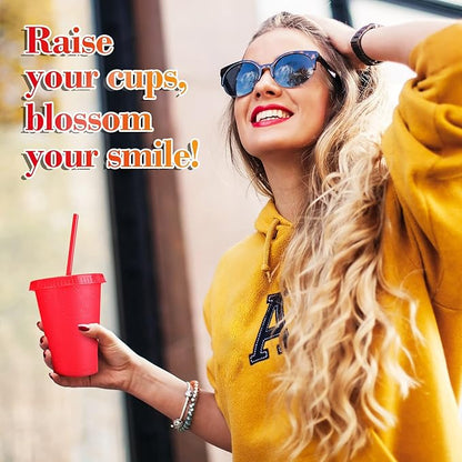 Sieral Cups with Straws and Lids Kids Tumbler with Straw Reusable Water Bottle Iced Coffee Travel Mug Adults Plastic Cups for Parties 16 oz(Simple Colors,30 Pack)