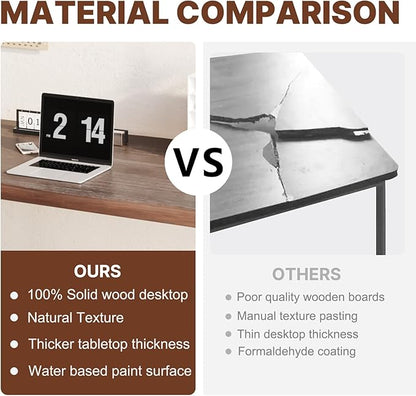 Solid Wood Computer Desk 55.1-inch Large Office Desk Home Simple Modern Long Desk Study Writing Desk Dining Table for Home Office