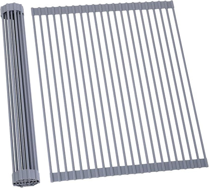 Ohuhu Sink Drying Rack, 20.5" W x 16.1" L Over The Sink Roll-Up Dish Drainer - Rolling Foldable Sink Accessories Heat-Resistant Mat Anti-Slip Silicone Coated Multipurpose for Kitchen Counter