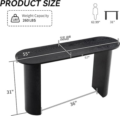 55 Inch Console Table, Modern Entryway Table with Rounded Corners, Narrow Sofa Table Behind Couch for Foyer, Hallway, Living Room,Black