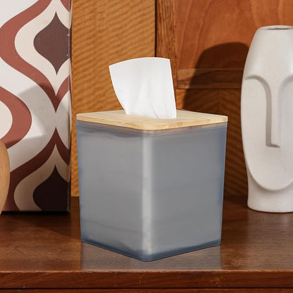Tissue Box Cover Square,Tissue Box Holder with Bamboo Lid,Tissue Dryer Sheet Holder for Modern Farmhouse Boho Decor,1 Pack,(Black)