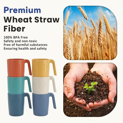 Homienly Wheat Straw Coffee Mugs, Alternative to Plastic Coffee Cups, Set of 6, Unbreakable Camping Coffee Mugs, 16 OZ Cups for Tea, Coffee, Milk, Dishwasher and Microwave Safe Kids Mug, Multi