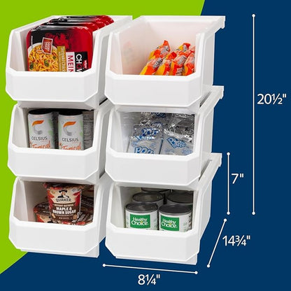 ReadySpace Large Plastic Containers for Organizing and Storage Bins for Closet, Kitchen, Office, or Pantry Organization, 14.75-Inch x 8-Inch x 7-Inch 6-Pack, White, Large