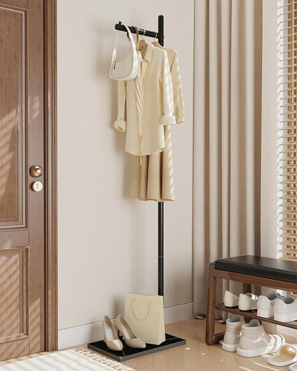 Yawinhe Metal Coat Stand, Coat Rack with Rock Base, L Shaped Freestanding Hall Tree, Clothes Hanger Stand Suitable for Bedroom, Hallway, Entrance,68.5 Inches High,Black