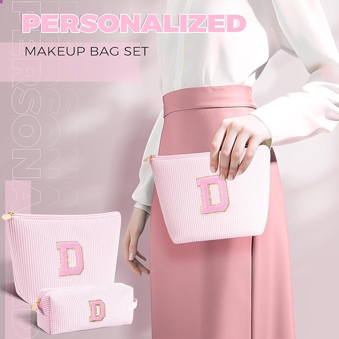 Personalized Makeup Bag for Women Girls - Fashion Cosmetic Bag Trendy Travel Toiletry Bag with Initials Letter - Teen Gifts - Pink,D