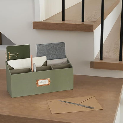KIBAGA Stylish Linen Mail Organizer for Your Countertop – Easily Organizes Pens, Mail & More in Spacious Compartments on Any Desktop – The Perfect Desk Sorter for Paper & Office Essentials