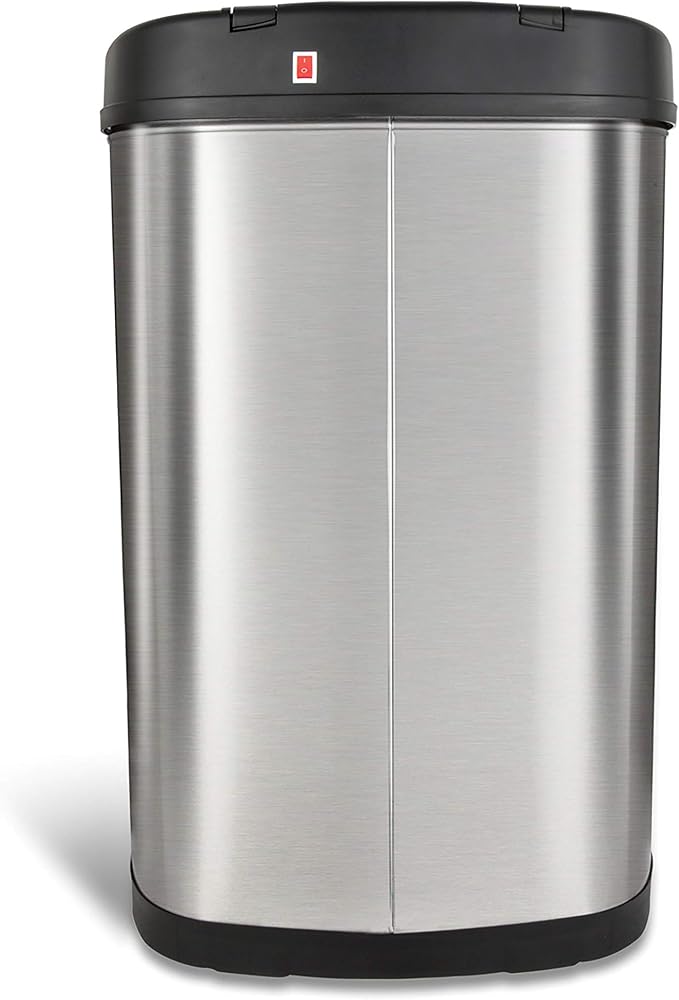 Ninestars 13 Gallon Oval Automatic Trash Can, 50L Touchless Motion Sensor Kitchen Garbage Can with Odor-Sealing Lid, Silver Stainless Steel