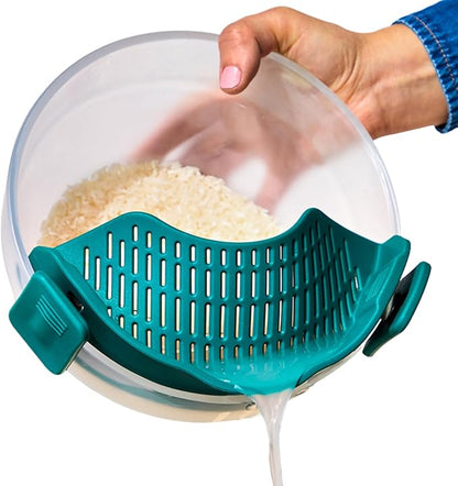 Anyday Silicone Clip On Strainer for Pots and Pans & Glass Dishes | Pot Strainer Silicone, Universal Clip On Pasta Strainer for Meat, Rice, & Vegetables (Kale)