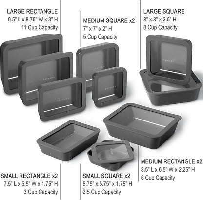 BRIVARA HOME Ceramic Coated Glass Food Storage Containers | No PTFE, PFOA, PFAS, and BPA | Reusable Non Toxic Meal Prep Containers with Glass Lids | Easy To Store | 10 Piece Set [Onyx]