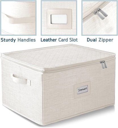 Wine Glass Storage Box with Dividers, 2 Pack Stackable Stemware Storage Cases, Service of 24 Glassware Storage Containers, Quilted China Storage Containers for Moving and Seasonal Storage, Cream