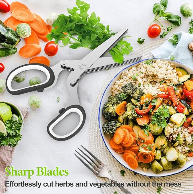 2026 Upgraded Herb Scissors, Effortless Herb Shears Cutter Tool with Sharp Stainless Steel Blades for Fresh Herbs, Must-Have Kitchen & Cooking Gadget, Black