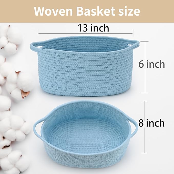 Happyiren Baby Blue Cute Woven Storage Basket with Handle, Baskets for Gifts Empty, Gift Baskets for Valentines Day, Baby Shower, Burr, Raffle Fundraiser, Decorative Organizer Box for Baby Toy Pet
