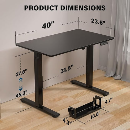 Kingant Standing Desk Height Adjustable Small Electric Stand Up Desks [40 x 20 Inch] - Ergonomic Sit Stand Desk Rising Desks for Home Office Computer Desk Stand Desk Workstation with Cable Management