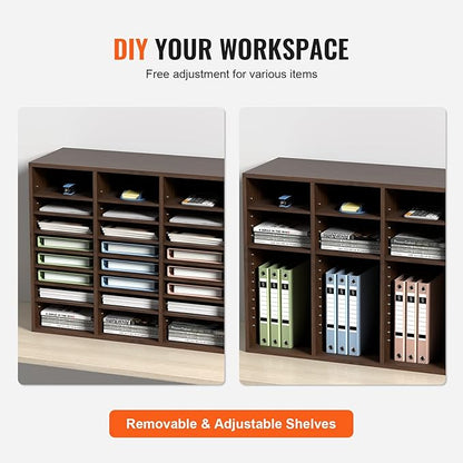 VEVOR 24-Compartment Office Mailbox, Adjustable Shelves, Wood Literature Sorter 29x12x24.4 inches – Ideal for Office, Home, Classroom, Mailrooms Organization – EPA Certified (Brown)