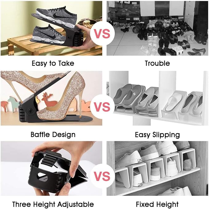 Neprock Shoe Slots Organizer, 20 Pack Adjustable Shoe Rack Stacker Storage Space Saver, Double Deck Shoe Rack Holder for Closet Organization (Black)